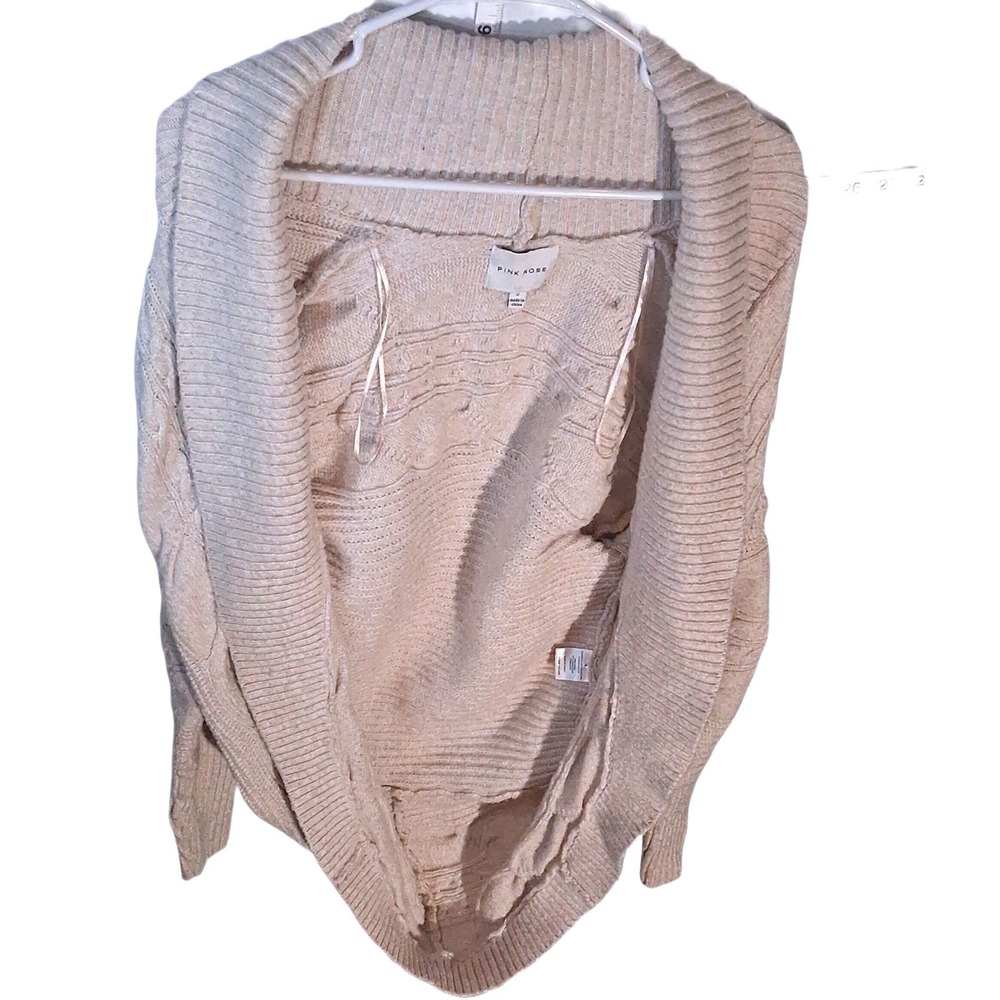 Pink Rose Womens Beige Cable Knit Cocoon Cardigan Sweater‎ Shawl Collar Small